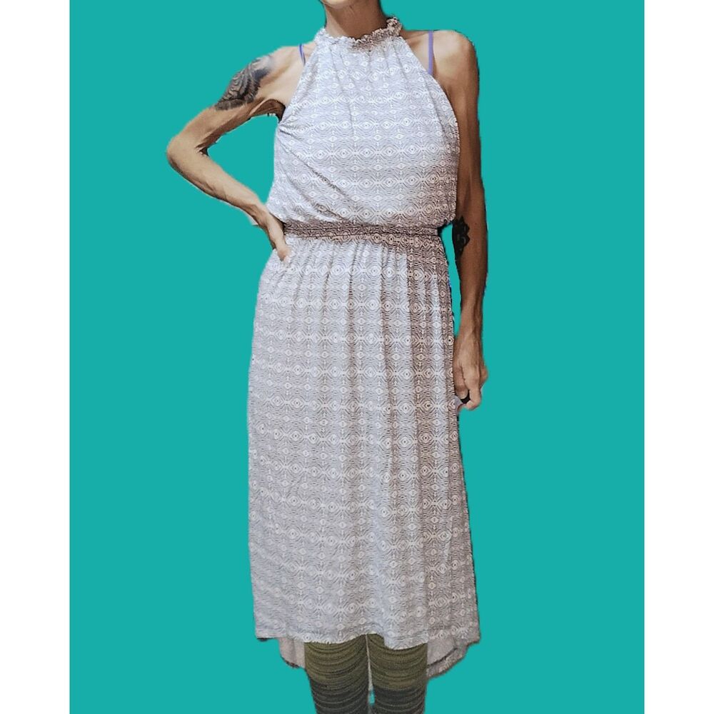 White & Black Aztec Print Hi-Lo Maxi Dress ~ Size Small ~ Cute!